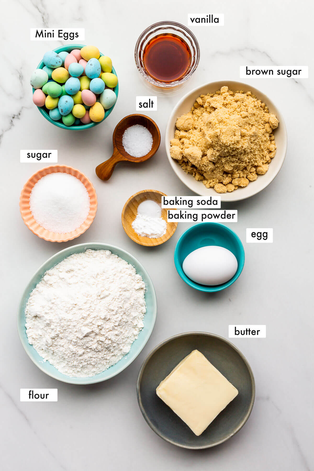 Ingredients to make Easter egg blondies measured out.