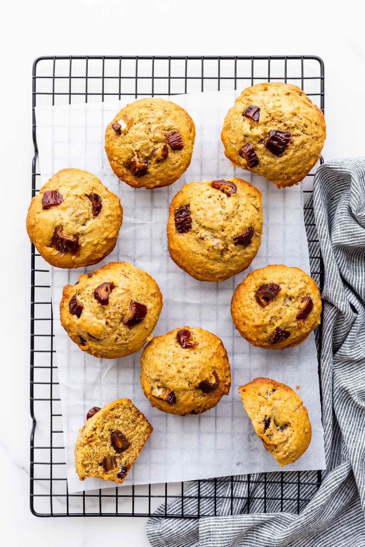 All Bran muffins on a cooling rack, ready to be served.