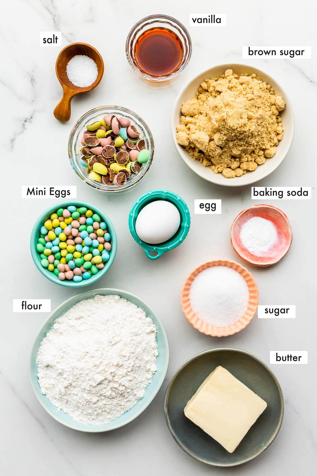 Ingredients to make Easter egg cookies measured out.