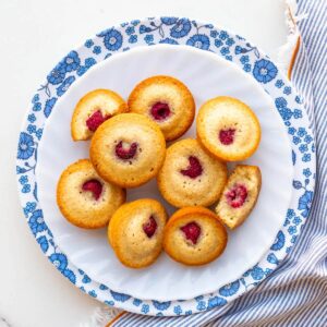 A plate of raspberry financiers.