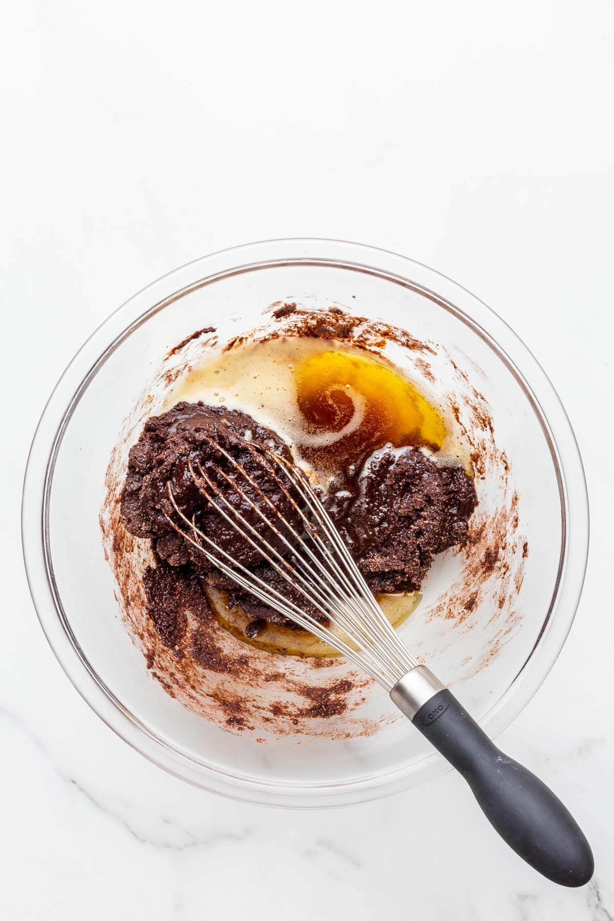 Incorporating brown butter in a chocolate batter to make financiers.