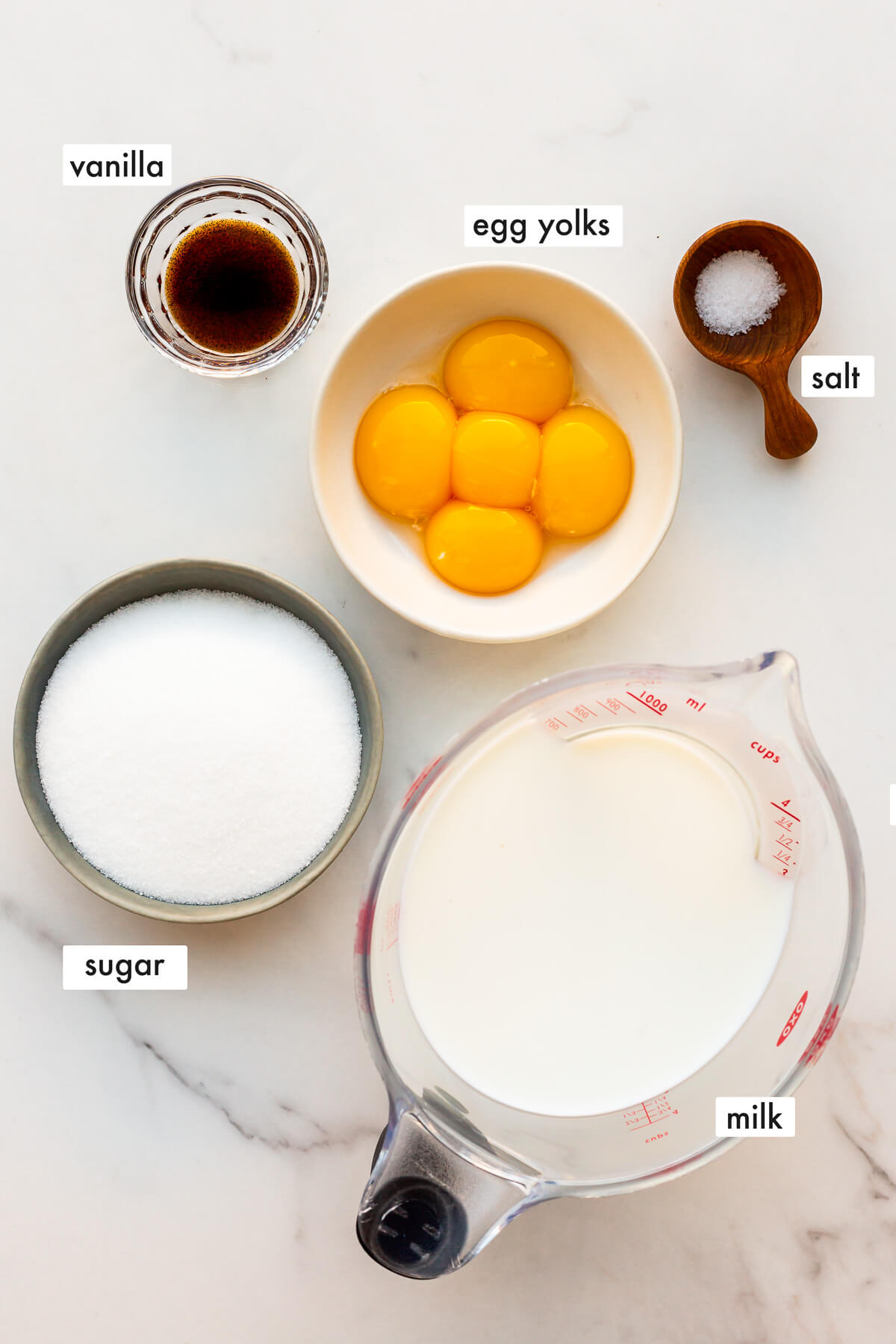 Ingredients to make crème anglaise measured out and ready.