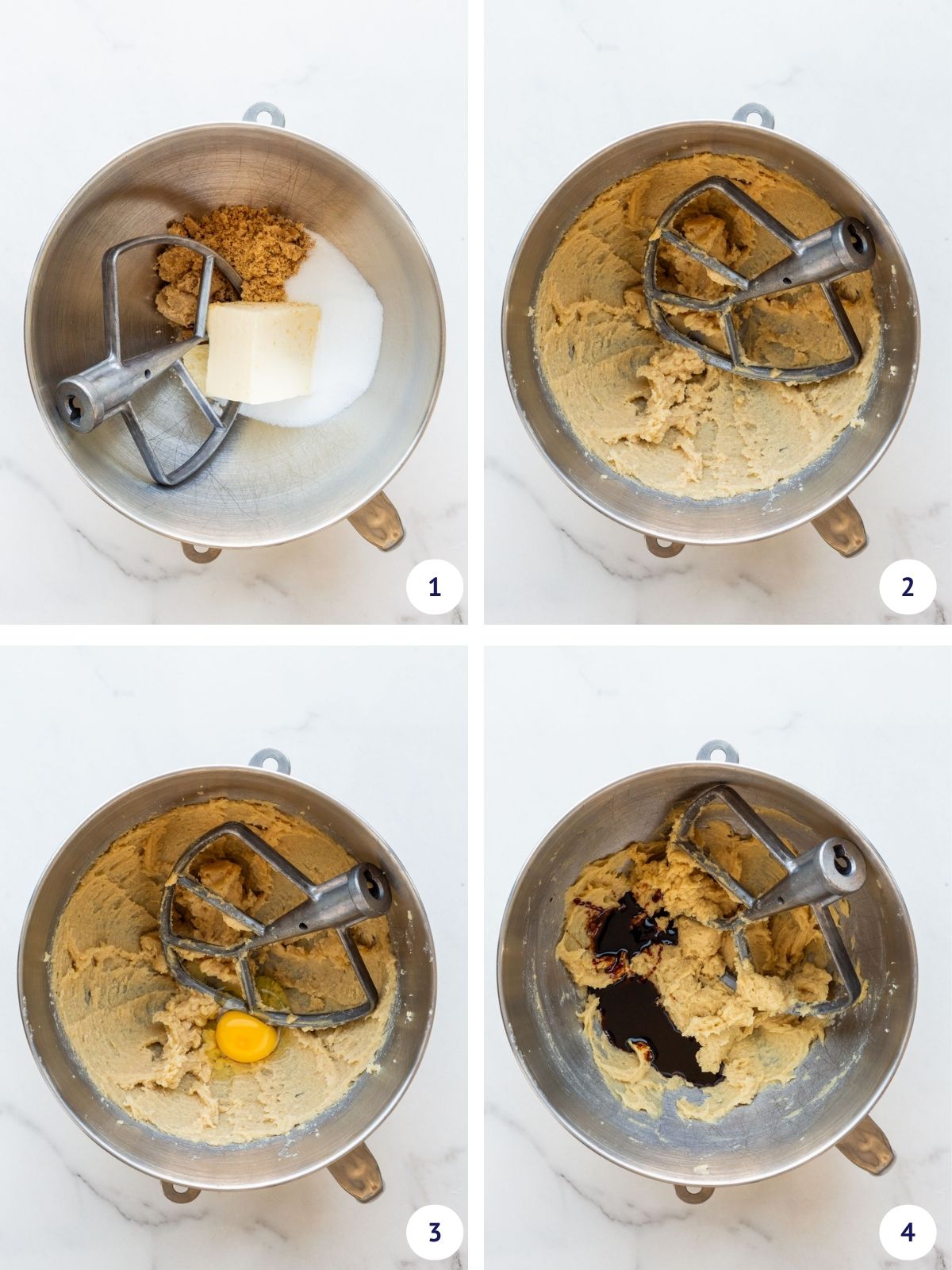 Creaming butter and sugar before adding an egg and molasses to make ginger cookie dough.