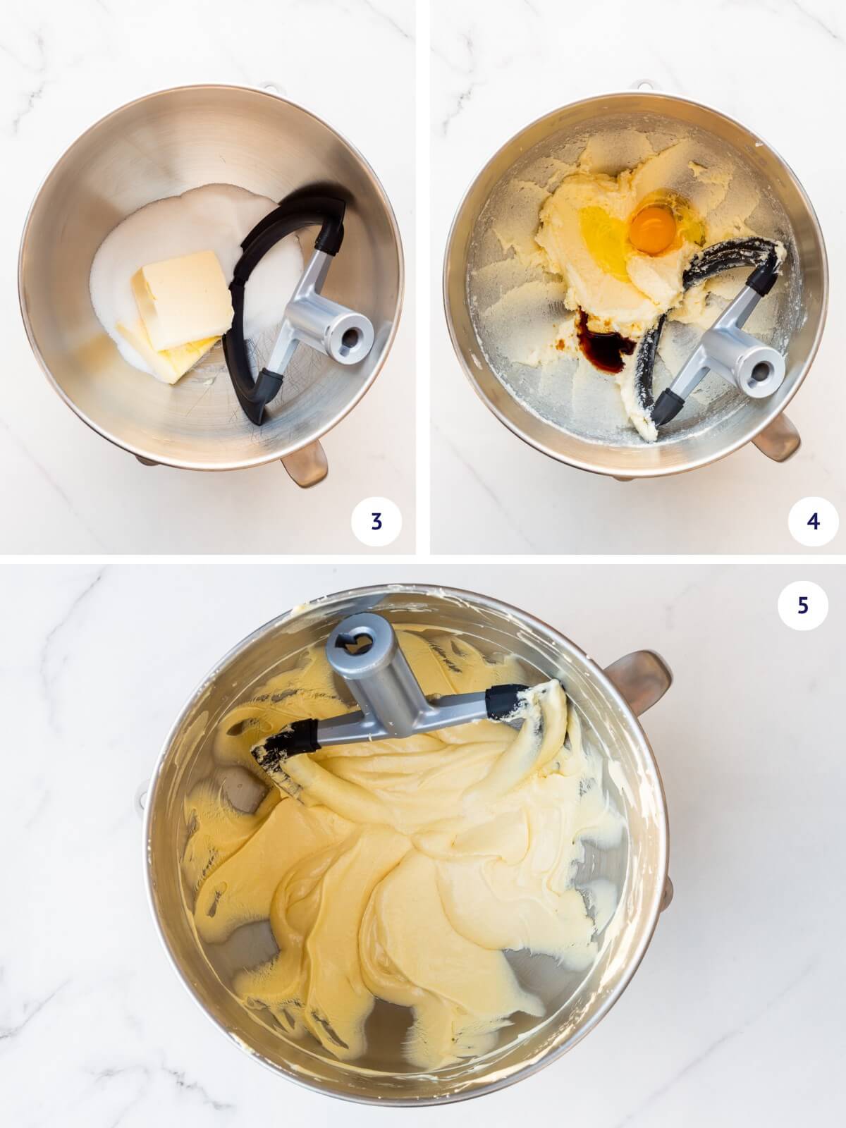Creaming butter with sugar before adding eggs and vanilla to make a marble cake.