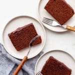 Chocolate pound cake sliced and served on dessert plates.