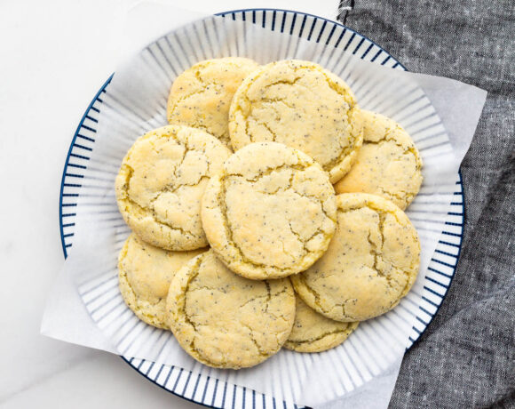 A plate of lemon poppy seed sugar cookies.