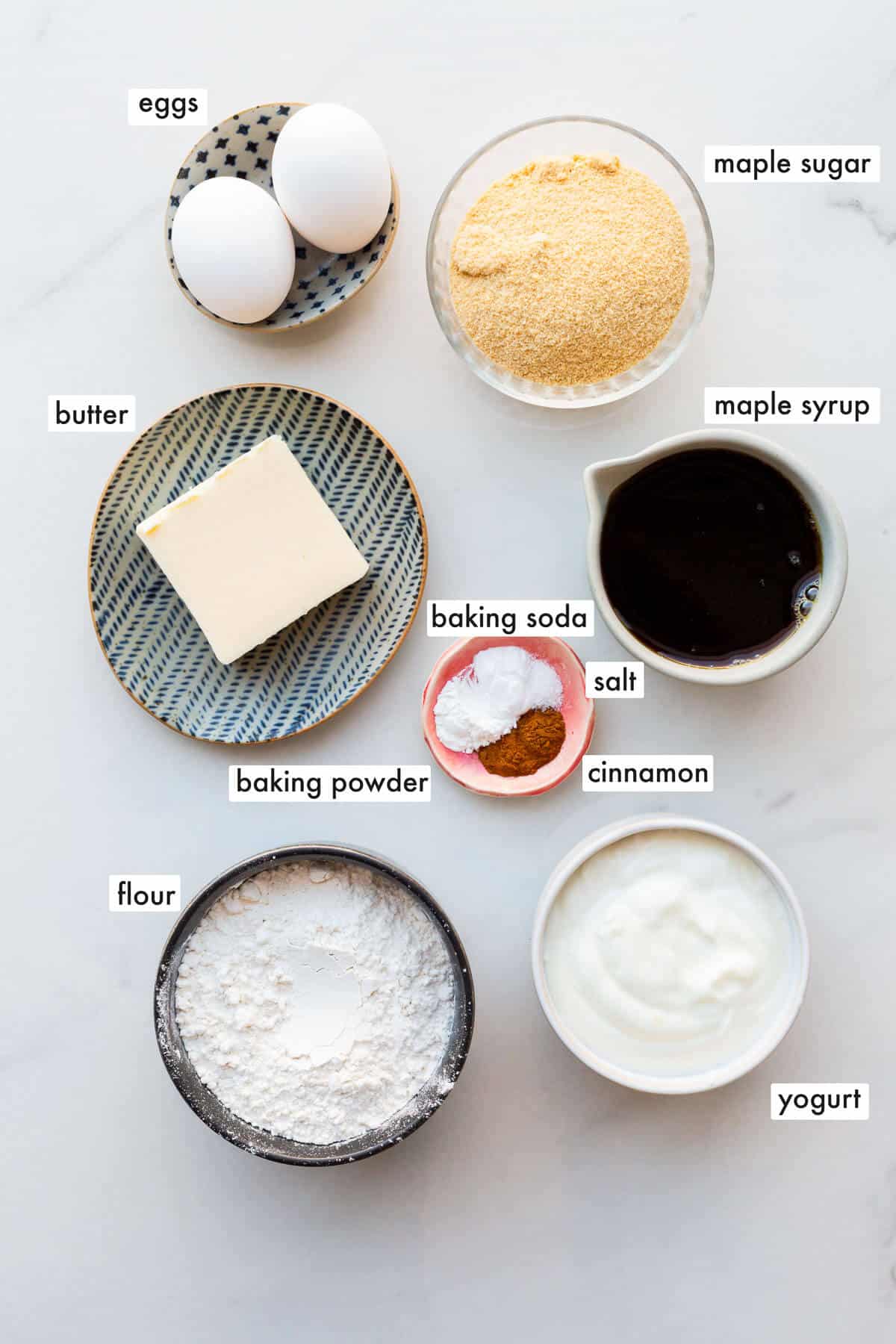 Ingredients to make a maple cake measured out.