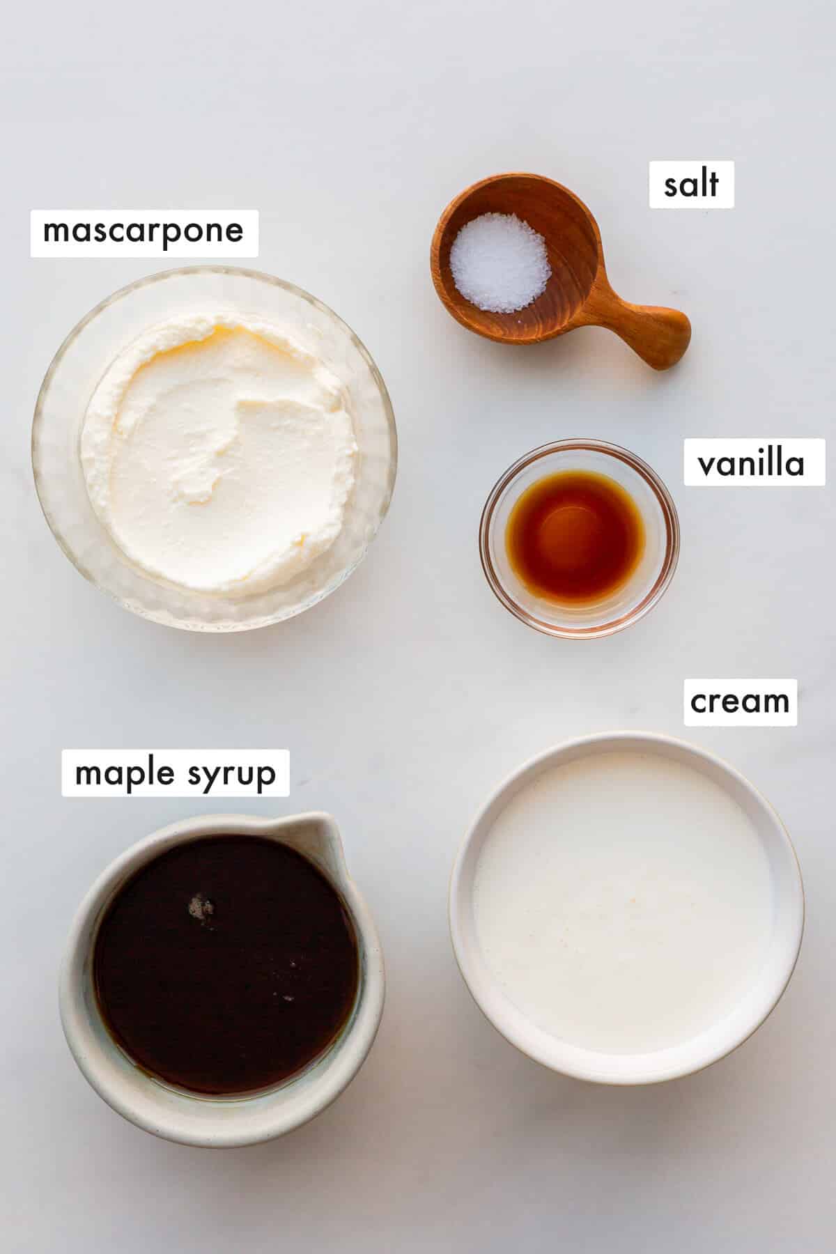 Ingredients to make maple whipped cream measured out.