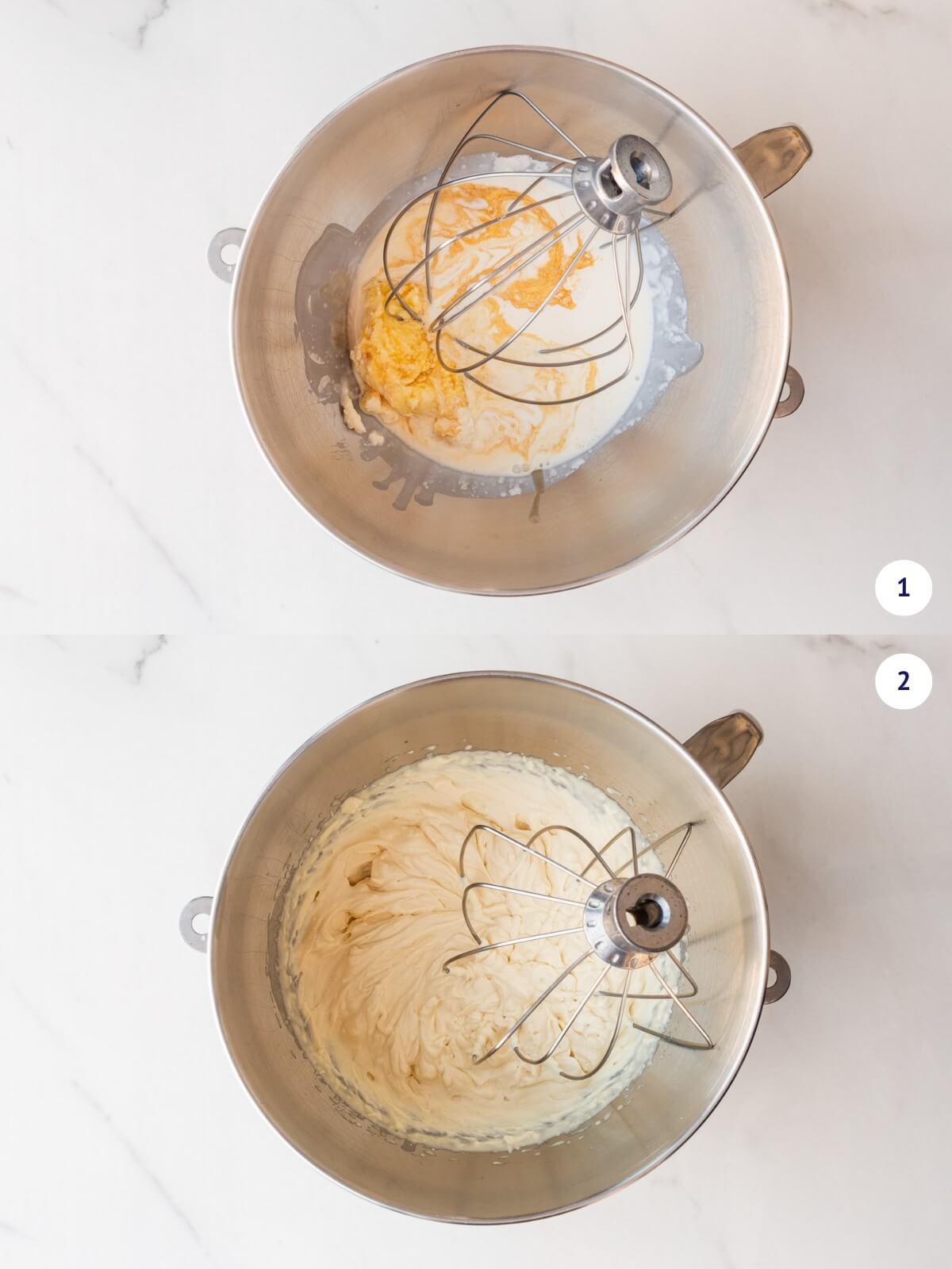 Whipping cream, mascarpone, and maple syrup to make a maple whipped cream topping.
