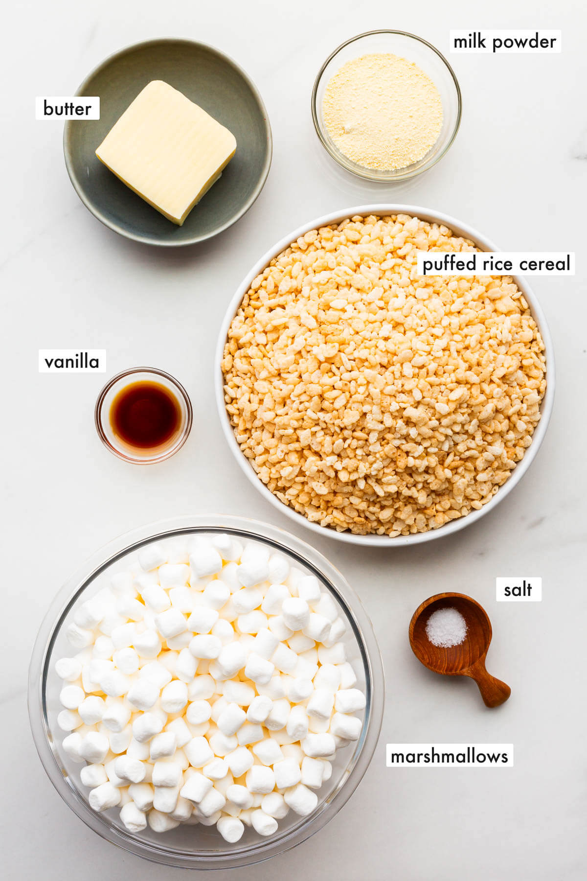 Ingredients to make Rice Krispie treats measured out.