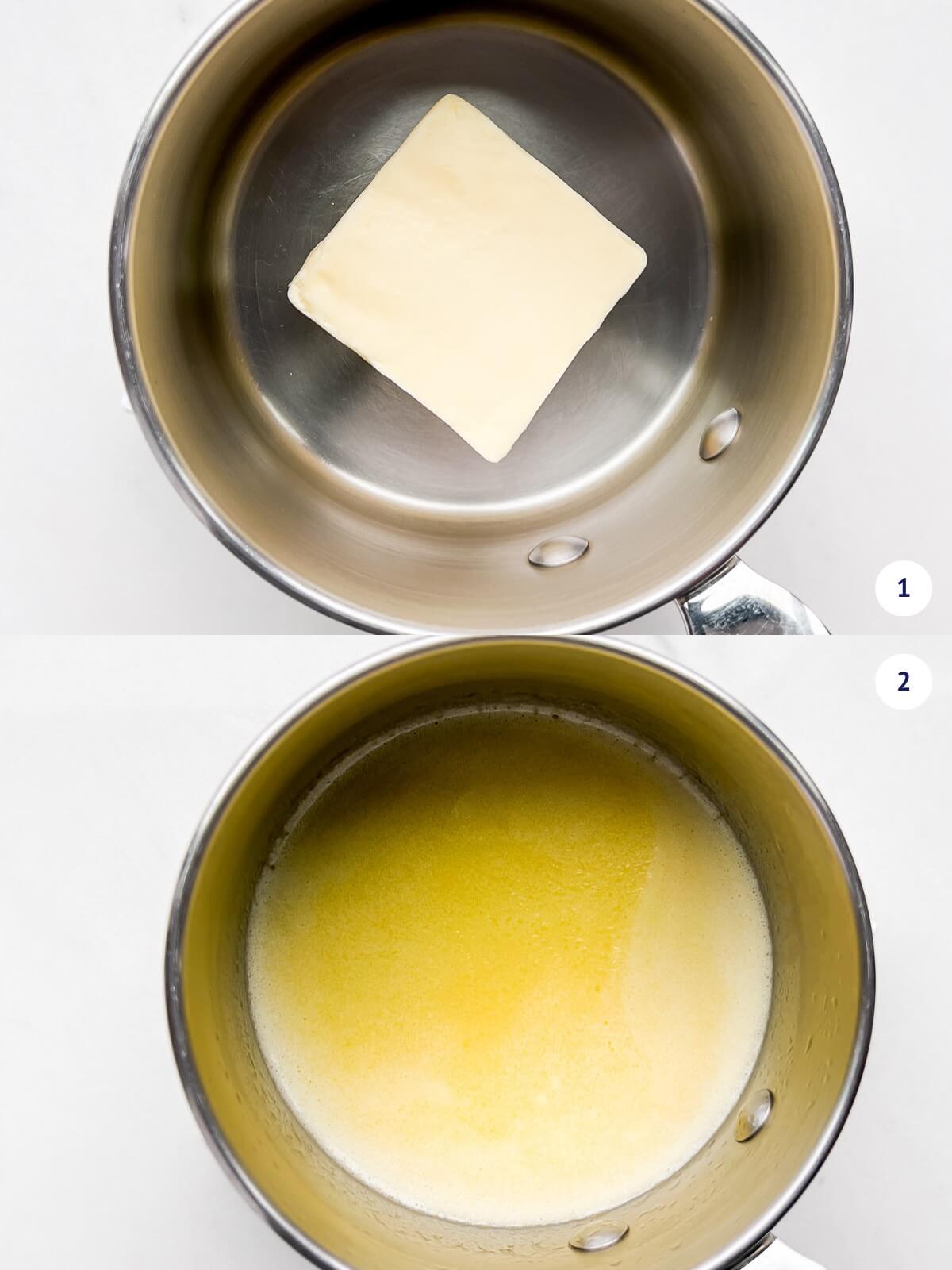 Melting butter in a small saucepan.