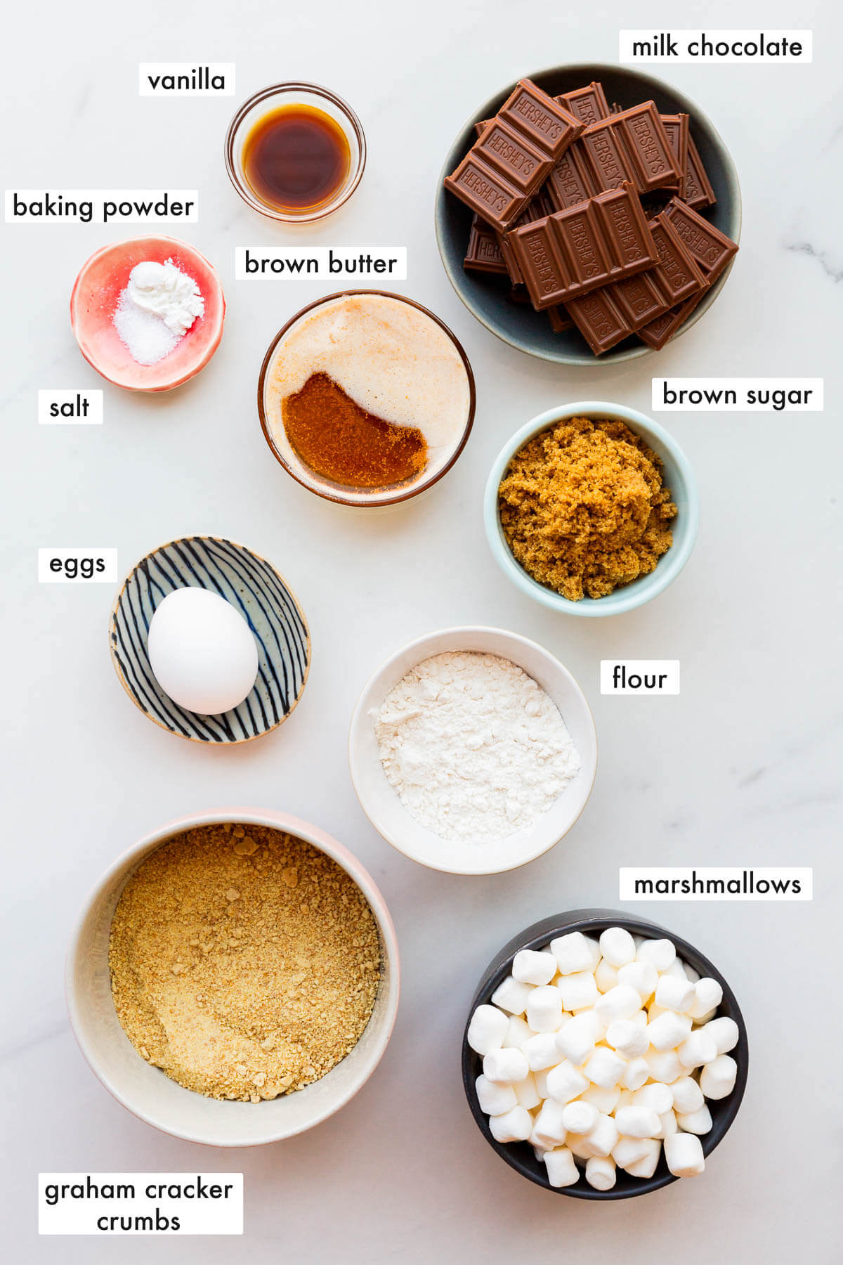 Ingredients to make s'mores bars measured out and ready to bake.