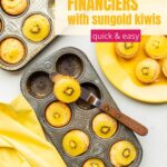 Trays of golden kiwi and coconut financiers being served.