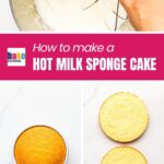 Whipping eggs with sugar to make a light and fluffy hot milk sponge cake.