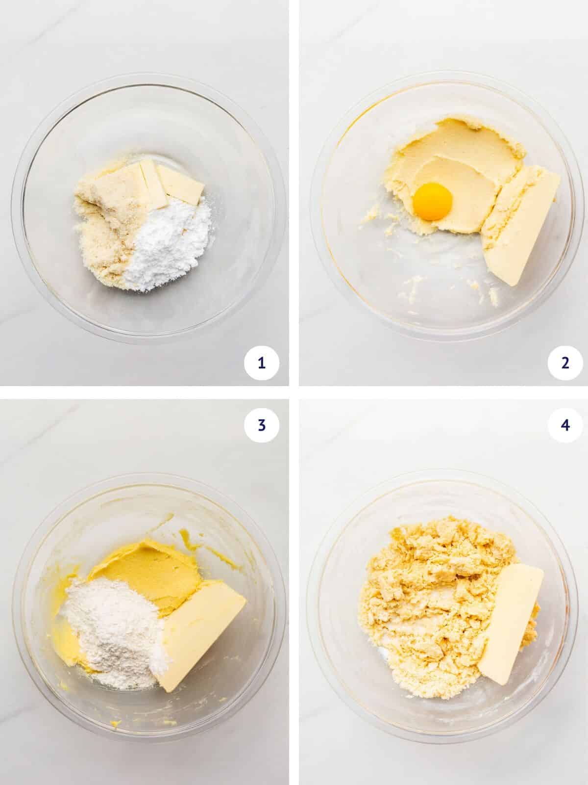 Mixing the dough for a sweet tart crust to make a fruit tart.