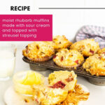 Rhubarb muffins with streusel topping being served with butter.