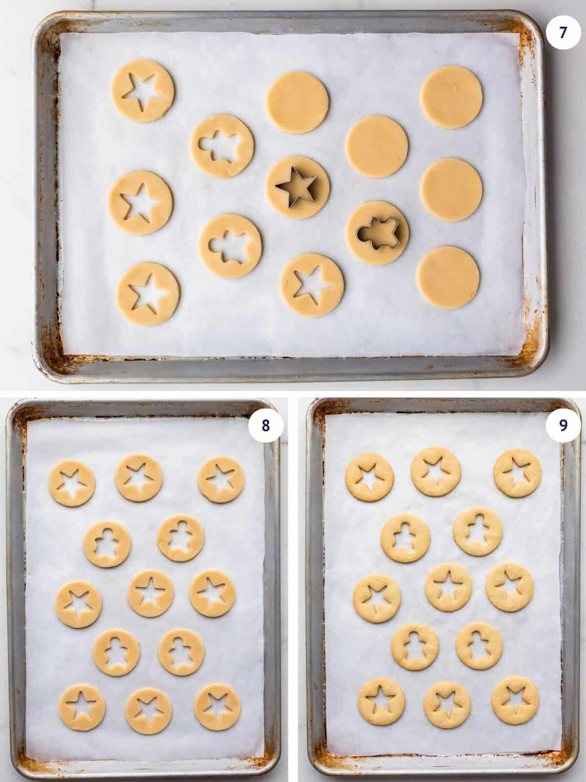 Cutting out shortbread cookies with windows before baking to sandwich with jam.