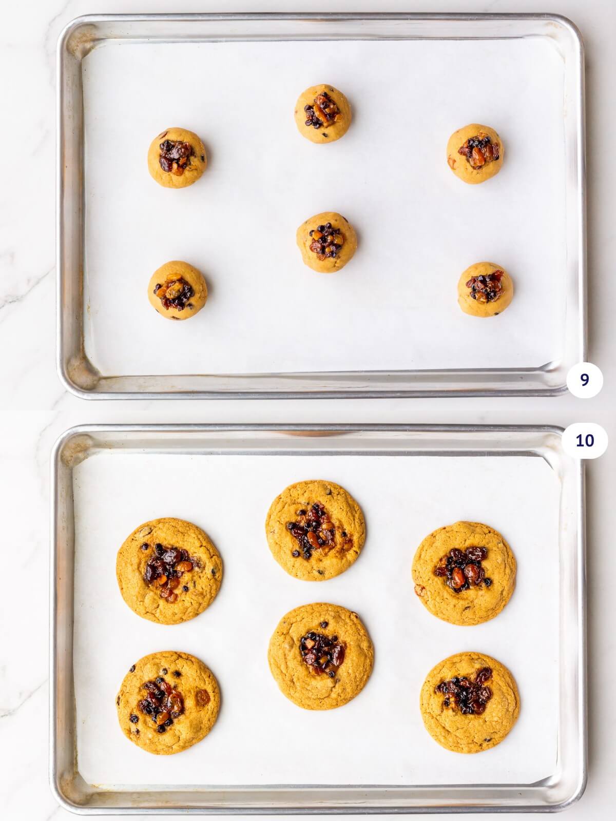 Mincemeat cookies before and after baking.