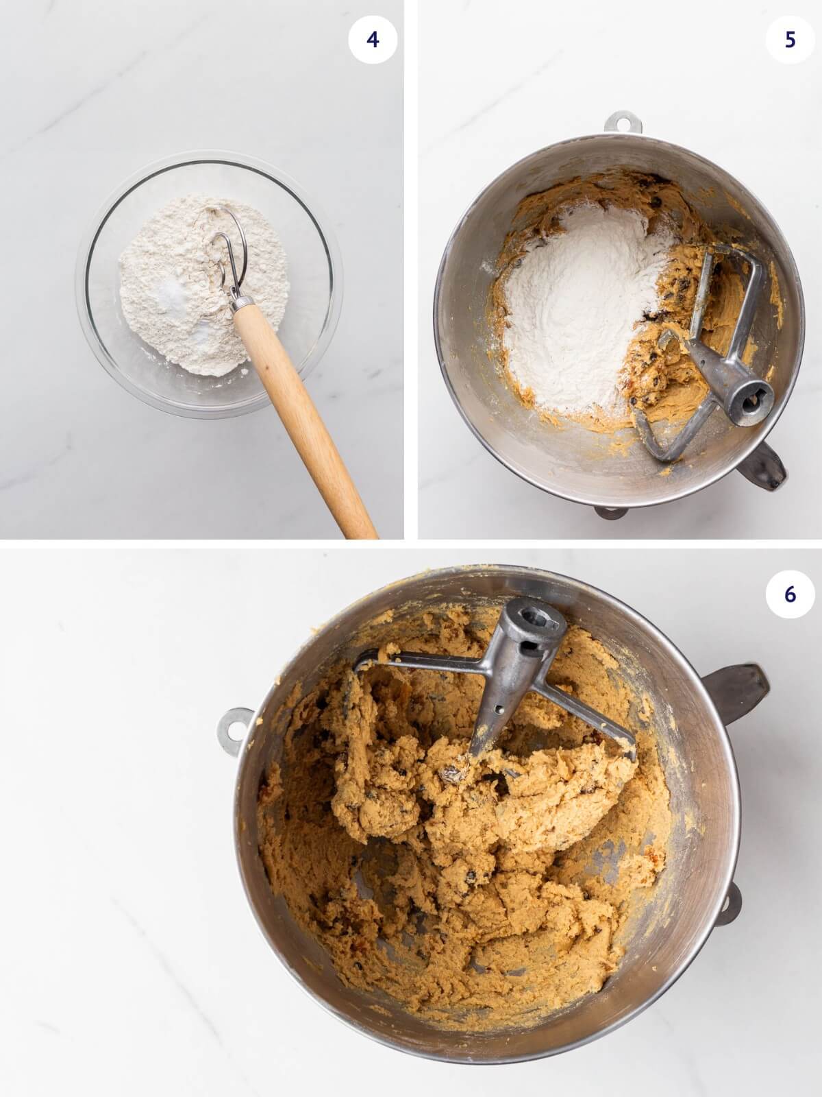 Whisking dry ingredients separately before adding to the mixer to make cookie dough for mincemeat cookies.